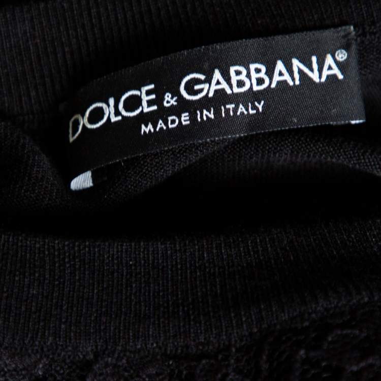 Pre Owned Dolce & Gabbana Black Knit & Lace Paneled Long Sleeve Sweater M