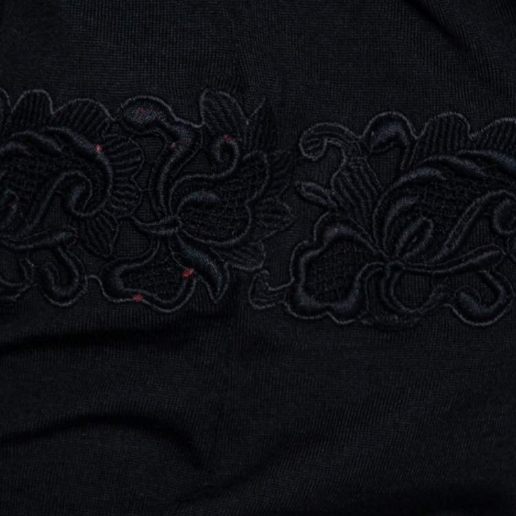 Pre Owned Dolce & Gabbana Black Knit & Lace Paneled Long Sleeve Sweater M