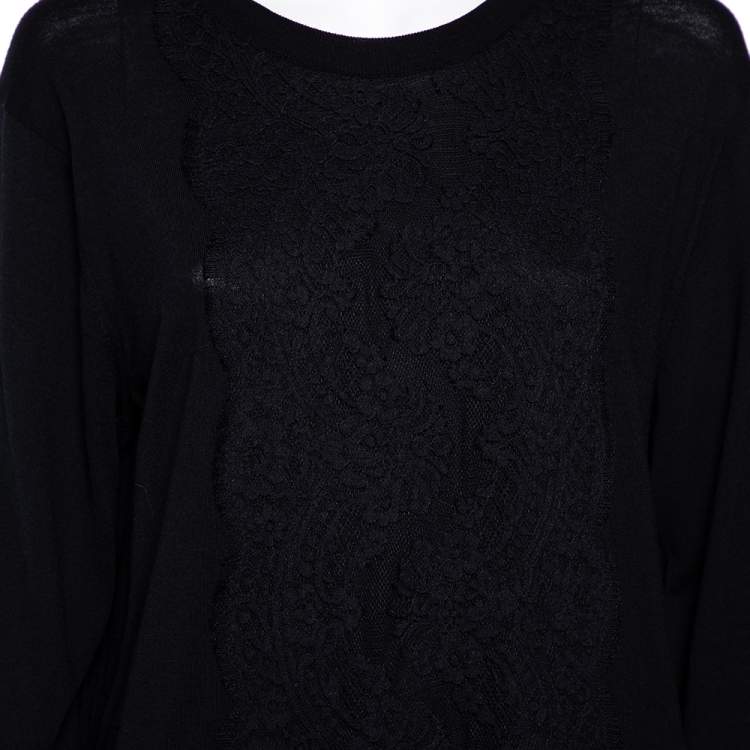 Pre Owned Dolce & Gabbana Black Knit & Lace Paneled Long Sleeve Sweater M