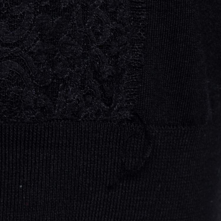 Pre Owned Dolce & Gabbana Black Knit & Lace Paneled Long Sleeve Sweater M