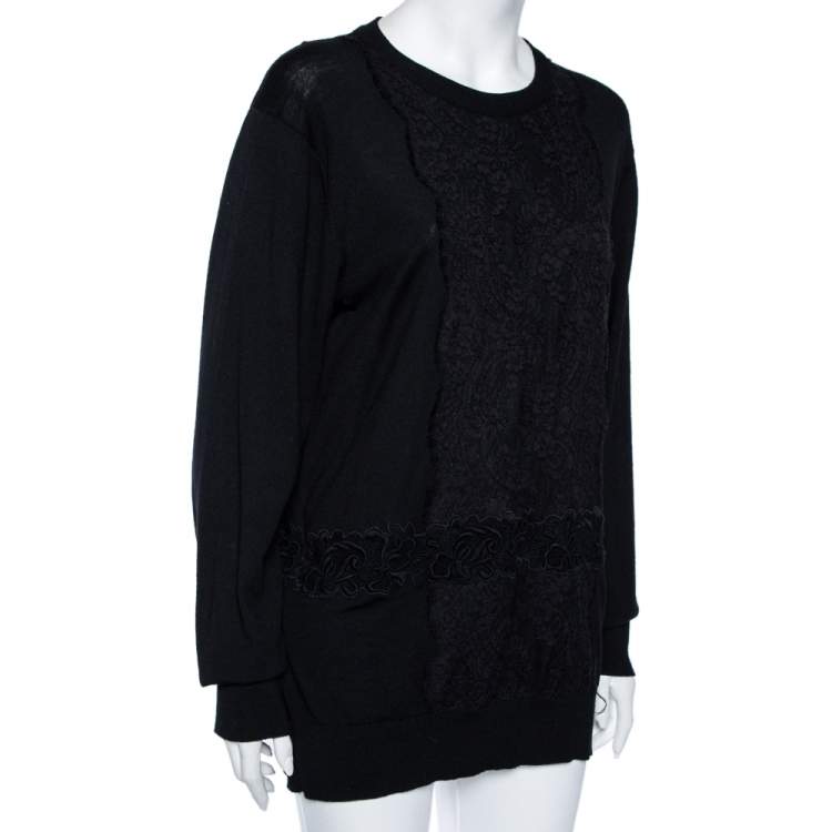 Pre Owned Dolce & Gabbana Black Knit & Lace Paneled Long Sleeve Sweater M