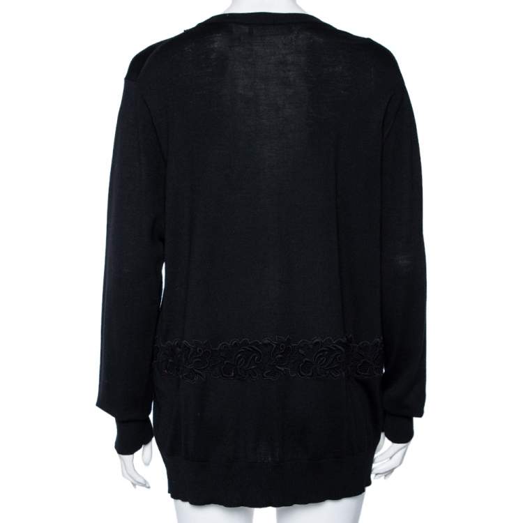 Pre Owned Dolce & Gabbana Black Knit & Lace Paneled Long Sleeve Sweater M