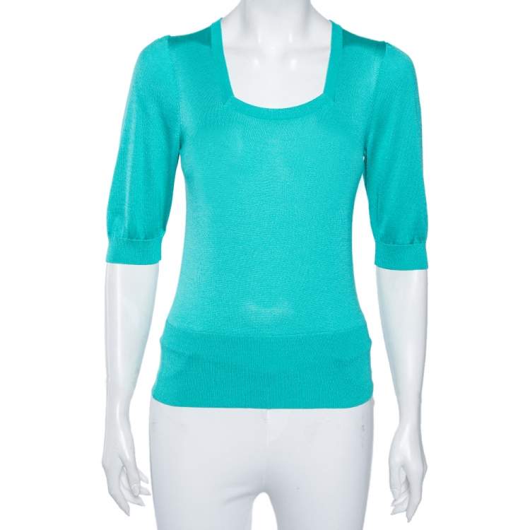 Pre Owned Dolce & Gabbana Blue Silk Knit Top M