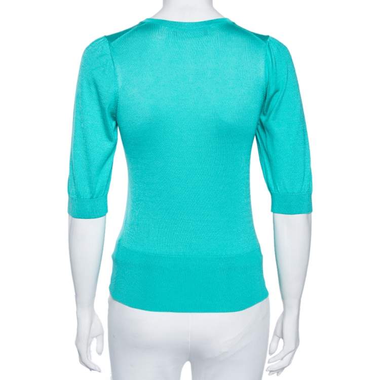 Pre Owned Dolce & Gabbana Blue Silk Knit Top M