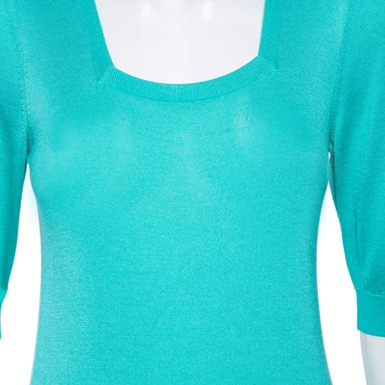 Pre Owned Dolce & Gabbana Blue Silk Knit Top M