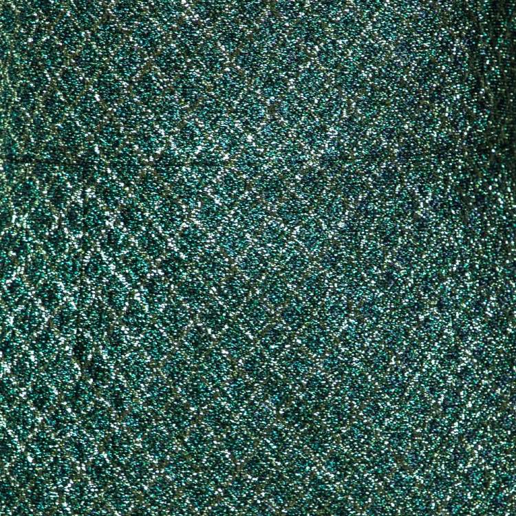 Pre Owned Dolce & Gabbana Green Metallic Jacquard Long Sleeve Midi Dress M