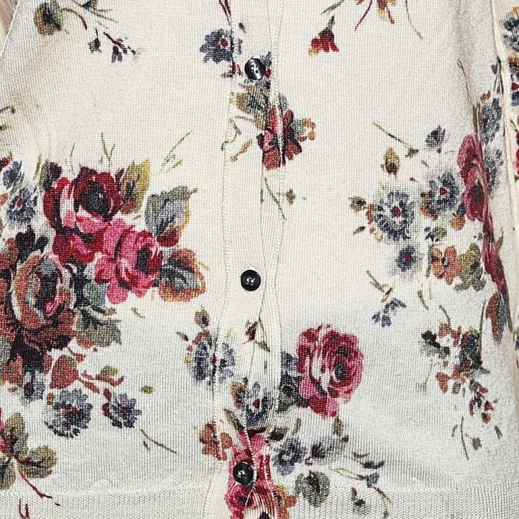 Pre Owned D&G Cream Floral Printed Wool Button Front Cardigan L 