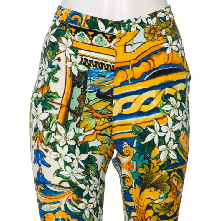 Pre Owned Dolce & Gabbana Multicolored Floral Print Silk Trousers M