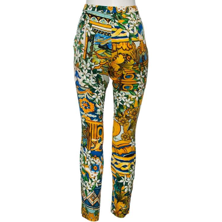 Pre Owned Dolce & Gabbana Multicolored Floral Print Silk Trousers M