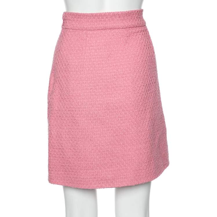 Pre Owned Gucci Pink Tweed A-Line Mini Skirt M