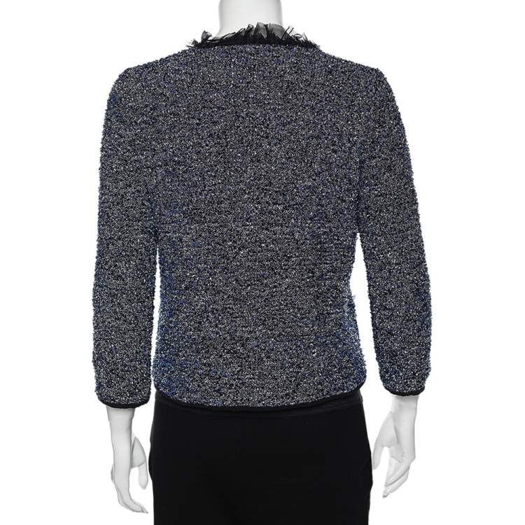 Pre Owned Dolce & Gabbana Navy Blue Lurex Tweed Button Front Jacket L