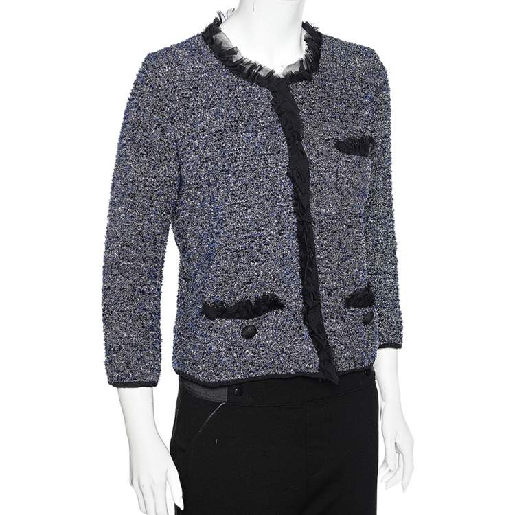 Pre Owned Dolce & Gabbana Navy Blue Lurex Tweed Button Front Jacket L