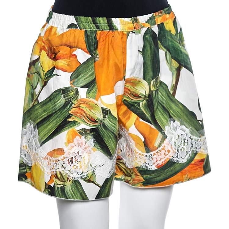 Pre Owned Dolce & Gabbana Multicolor Cotton Lace Trim Elasticized Shorts S