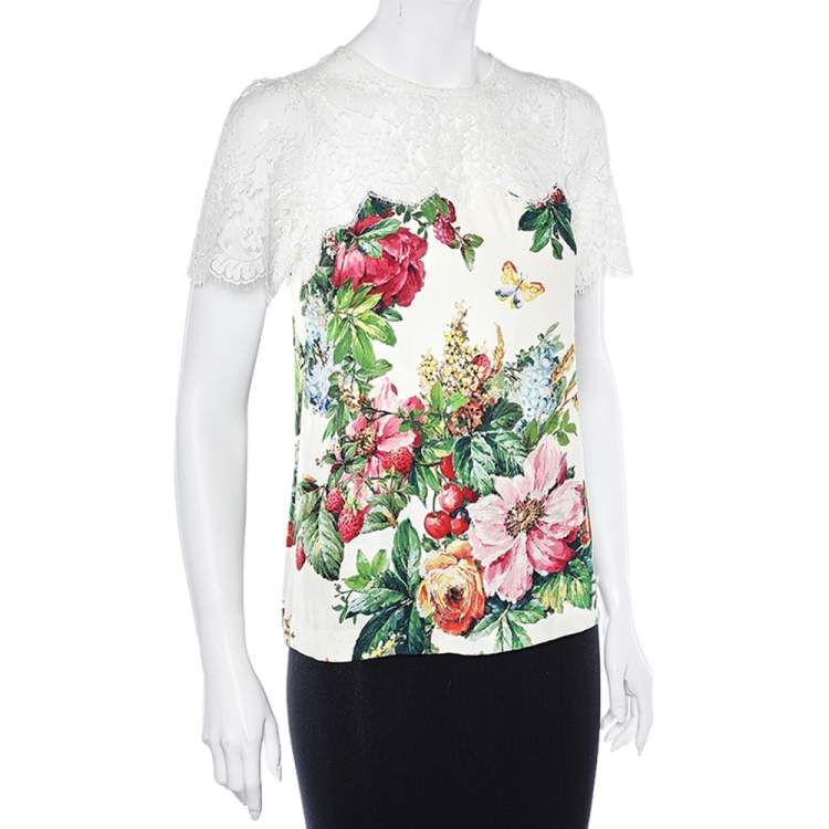 Pre Owned Dolce & Gabbana Multicolor Silk & Lace Paneled Buttoned Top S