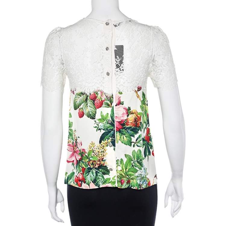 Pre Owned Dolce & Gabbana Multicolor Silk & Lace Paneled Buttoned Top S
