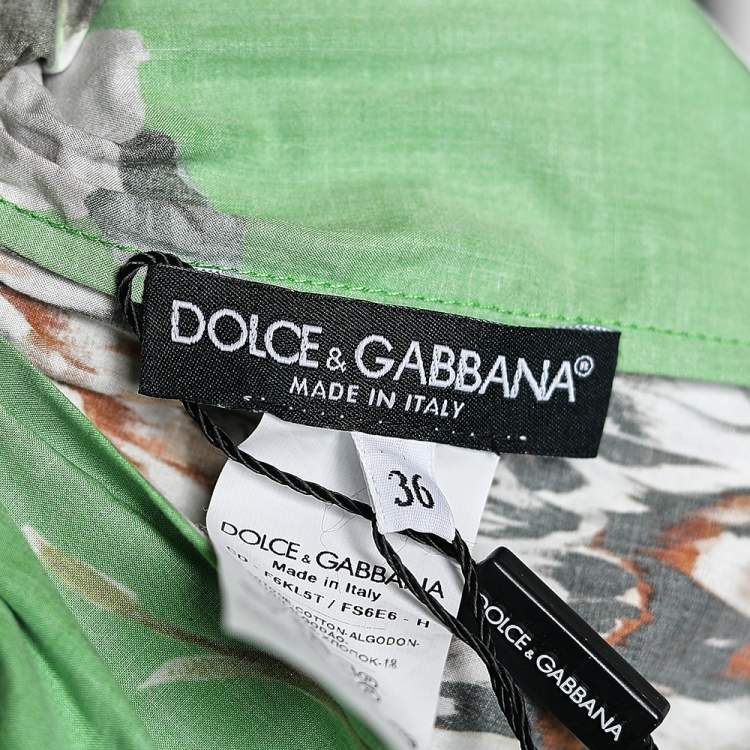 Pre Owned Dolce & Gabbana Green Enchanted Forest Printed Cotton Midi Dress XS