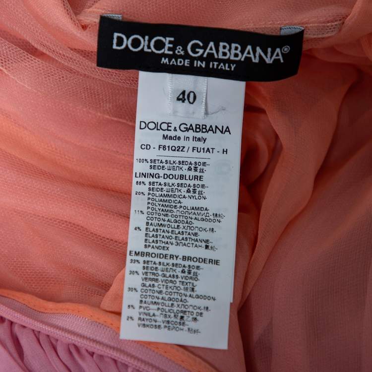 Pre Owned Dolce & Gabbana Pink Silk Chiffon Embellished Detailed Midi Dress S