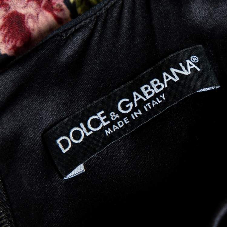 Pre Owned Dolce & Gabbana Black Floral Printed Crepe Long Sleeve Dress L