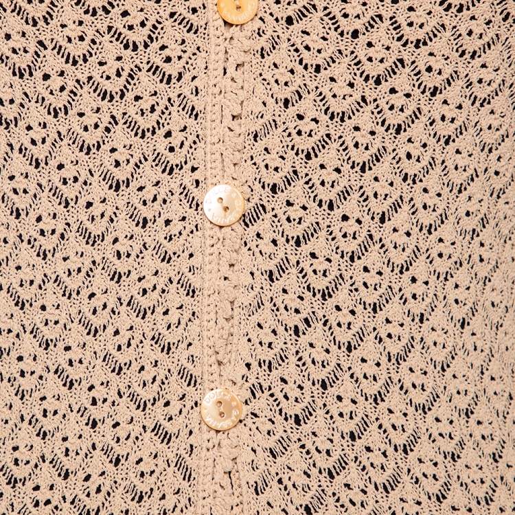 Pre Owned Dolce & Gabbana Beige Patterned Knit Button Front Cardigan M
