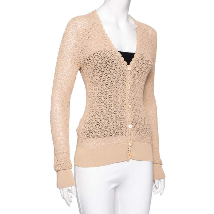 Pre Owned Dolce & Gabbana Beige Patterned Knit Button Front Cardigan M