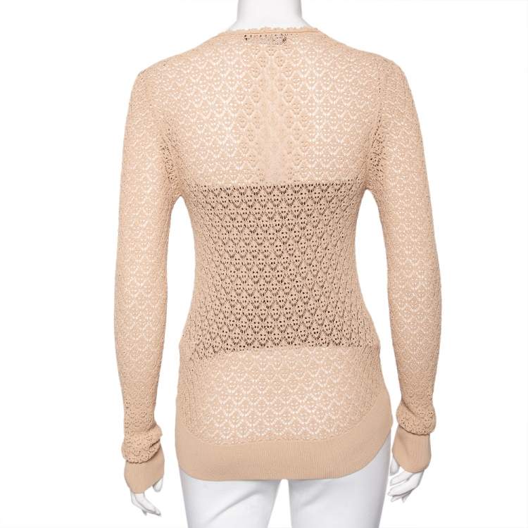 Pre Owned Dolce & Gabbana Beige Patterned Knit Button Front Cardigan M