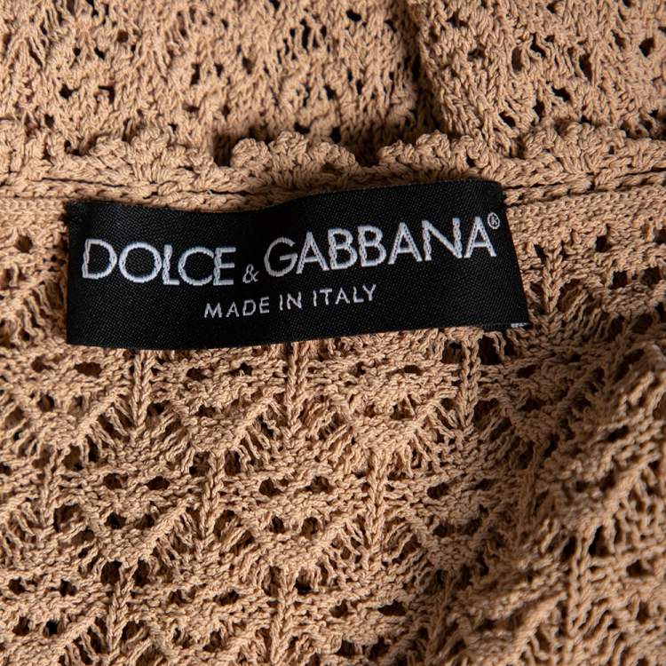 Pre Owned Dolce & Gabbana Beige Patterned Knit Button Front Cardigan M