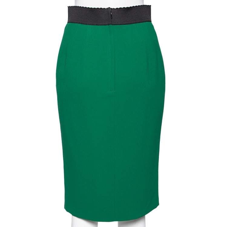 Pre Owned Dolce & Gabbana Green Crepe Knee Length Skirt S