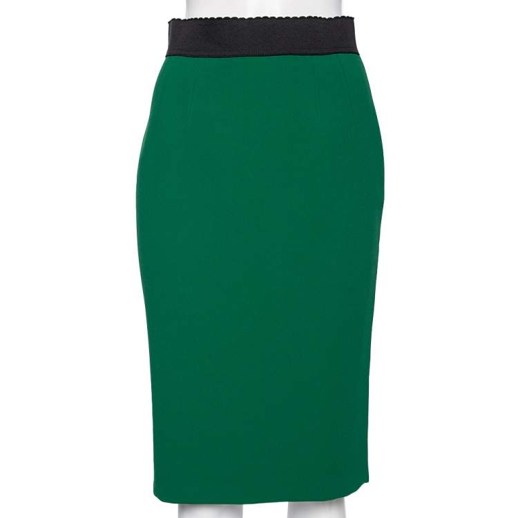 Pre Owned Dolce & Gabbana Green Crepe Knee Length Skirt S