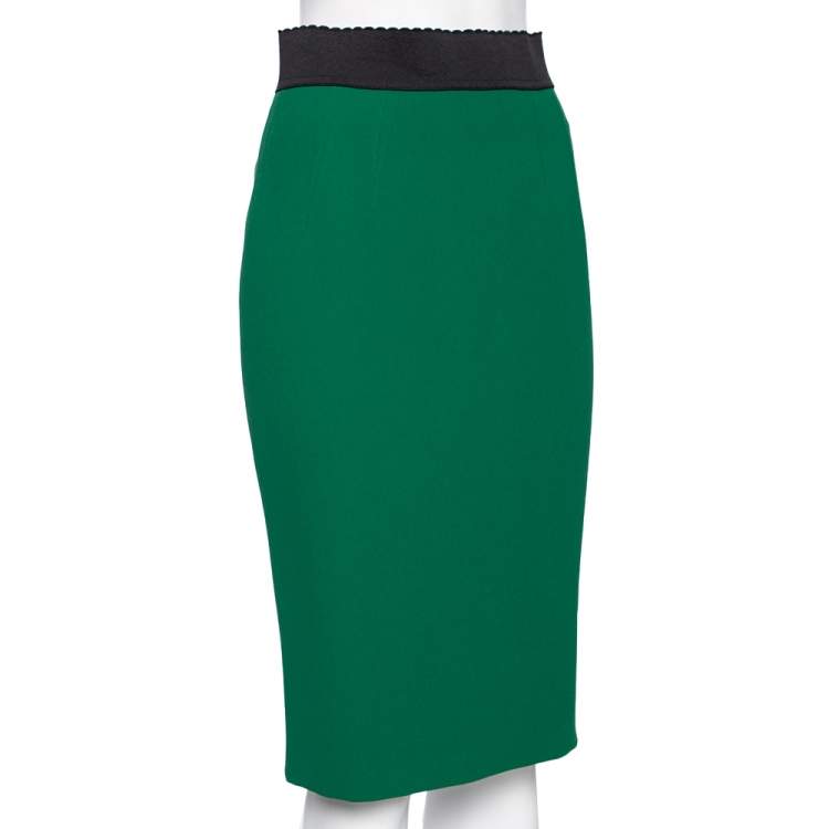 Pre Owned Dolce & Gabbana Green Crepe Knee Length Skirt S