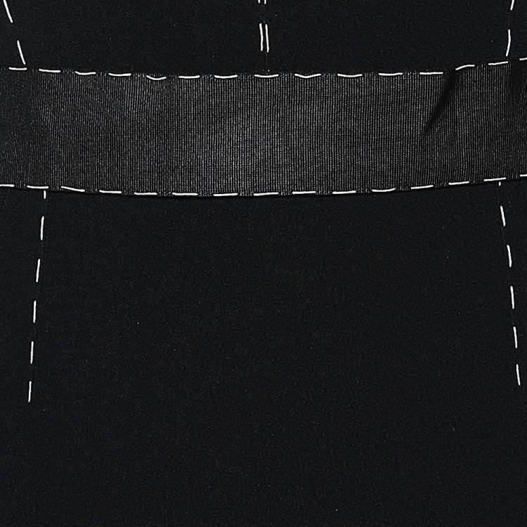 Pre Owned Dolce & Gabbana Black Crepe Contrast Detail Midi Dress L