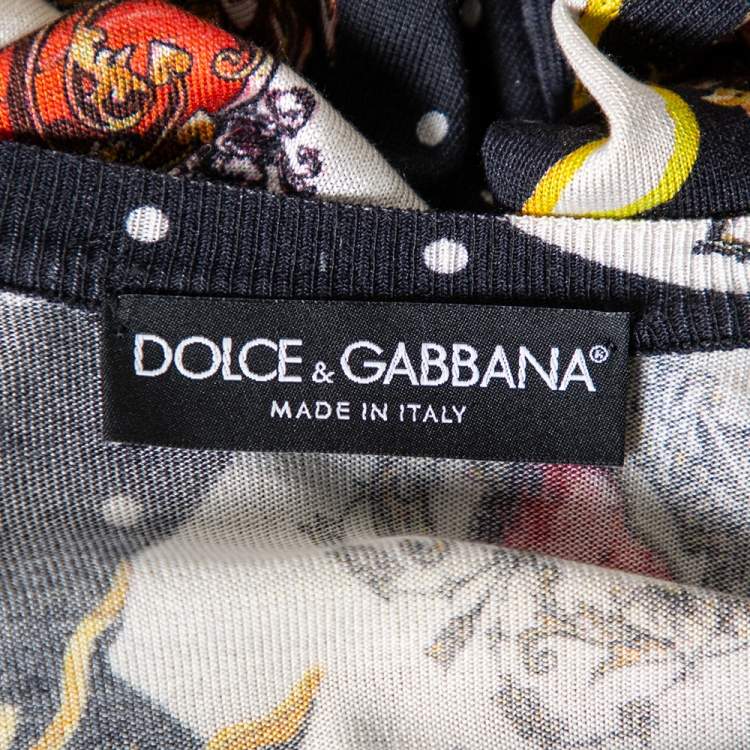 Pre Owned Dolce & Gabbana Multicolored Playing Cards Print Silk Knit Cardigan M