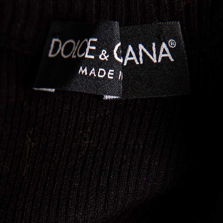 Pre Owned Dolce & Gabbana Black Knit & Lace Puffed Sleeve Top XS