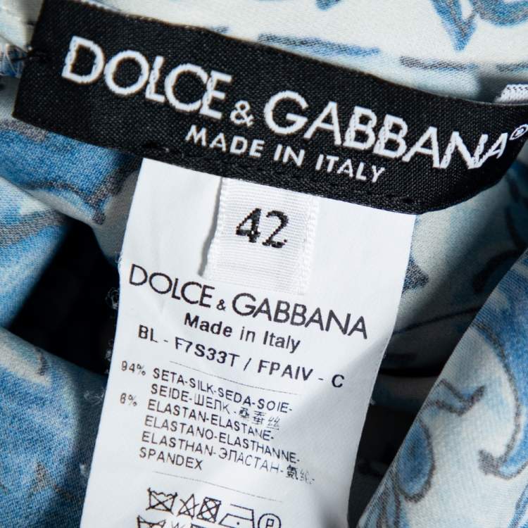 Pre Owned Dolce and Gabbana Blue and White Majolica Printed Blouse M