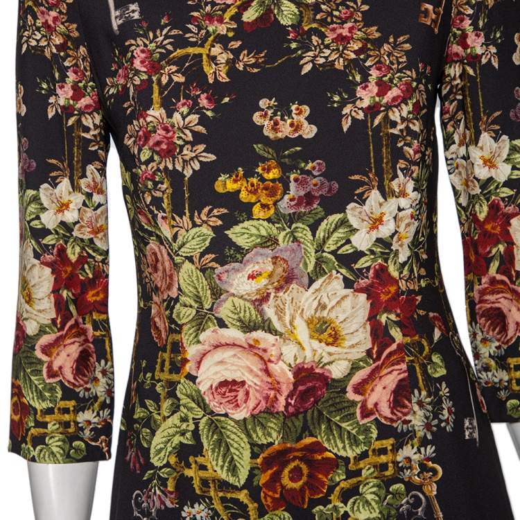 Pre Owned Dolce & Gabbana Black Key and Floral Print Crepe Long Sleeve Top S