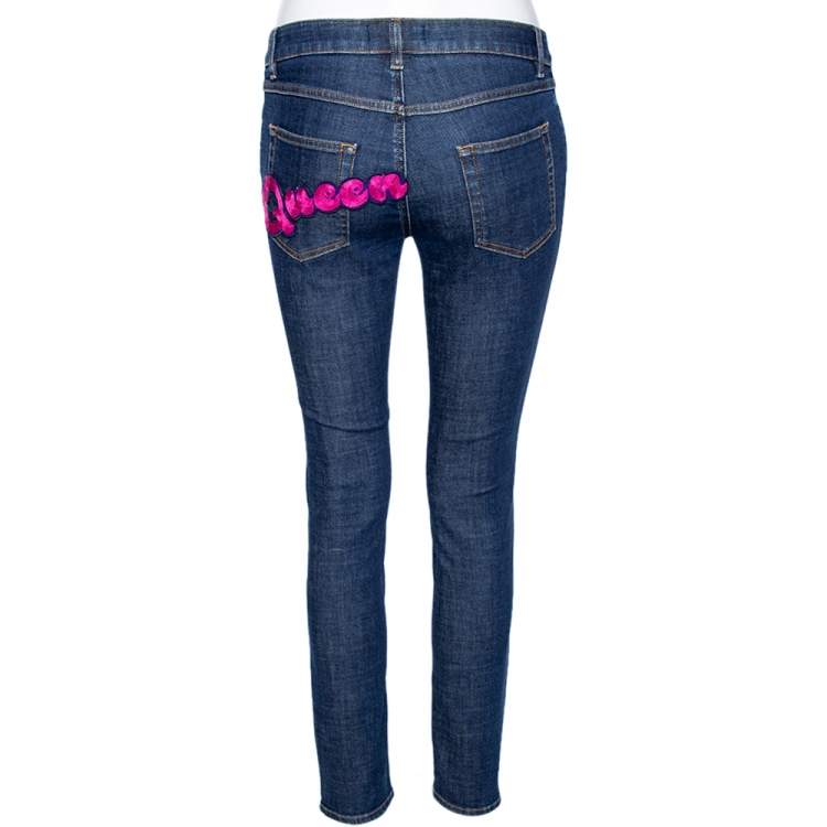 Pre Owned Dolce & Gabbana Blue Denim Queen Embroidered Pretty Fit Jeans S