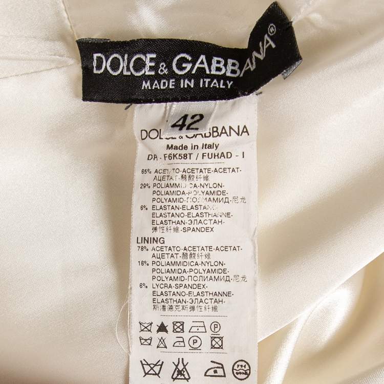 Pre Owned Dolce & Gabbana Ivory Satin Belted Sleeveless Dress M