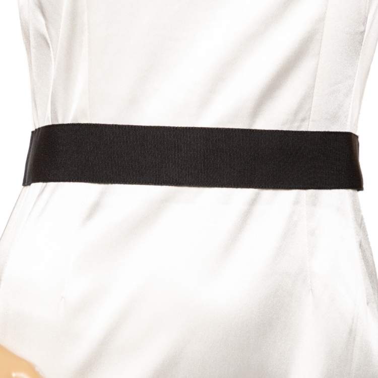 Pre Owned Dolce & Gabbana Ivory Satin Belted Sleeveless Dress M