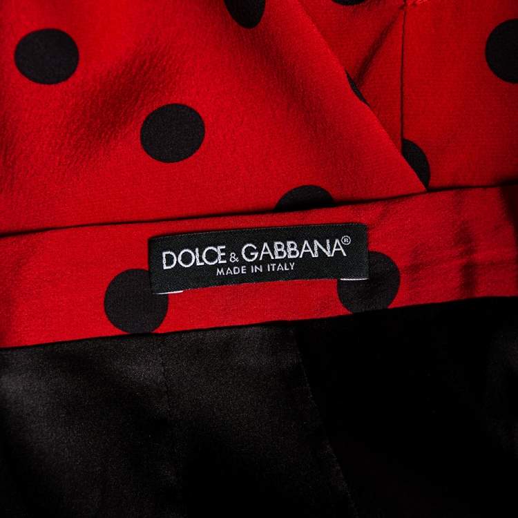 Pre Owned Dolce & Gabbana Red Polka Dot Silk Pencil Skirt S