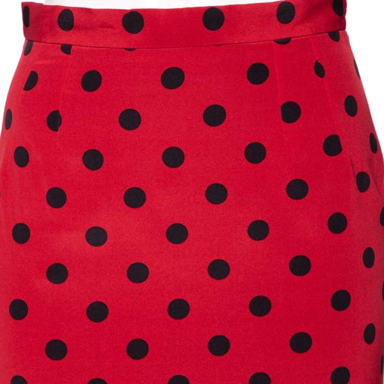 Pre Owned Dolce & Gabbana Red Polka Dot Silk Pencil Skirt S