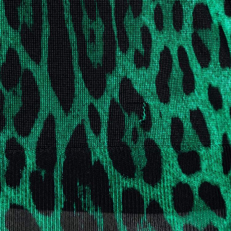 Pre Owned Dolce & Gabbana Green Animal Print Knit Button Front Cardigan M