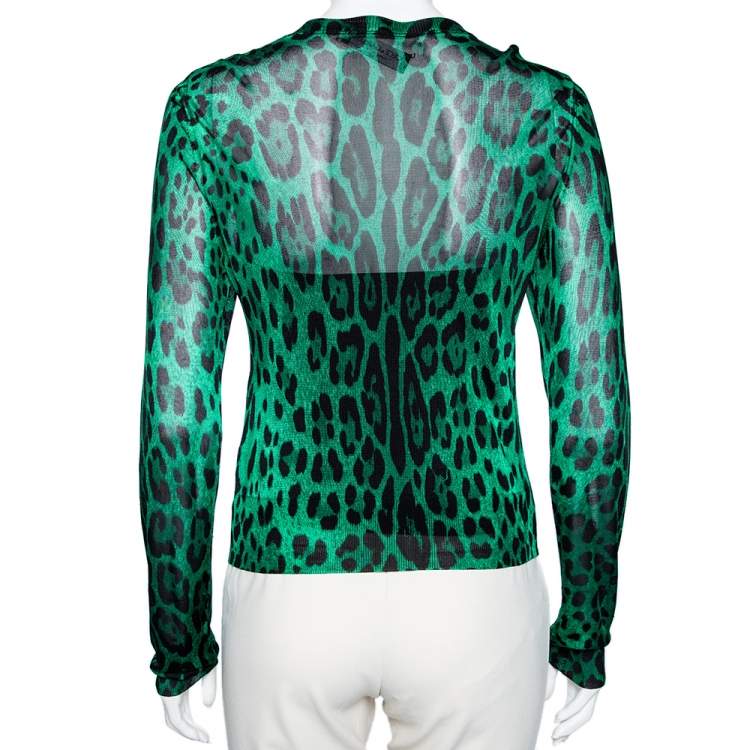 Pre Owned Dolce & Gabbana Green Animal Print Knit Button Front Cardigan M