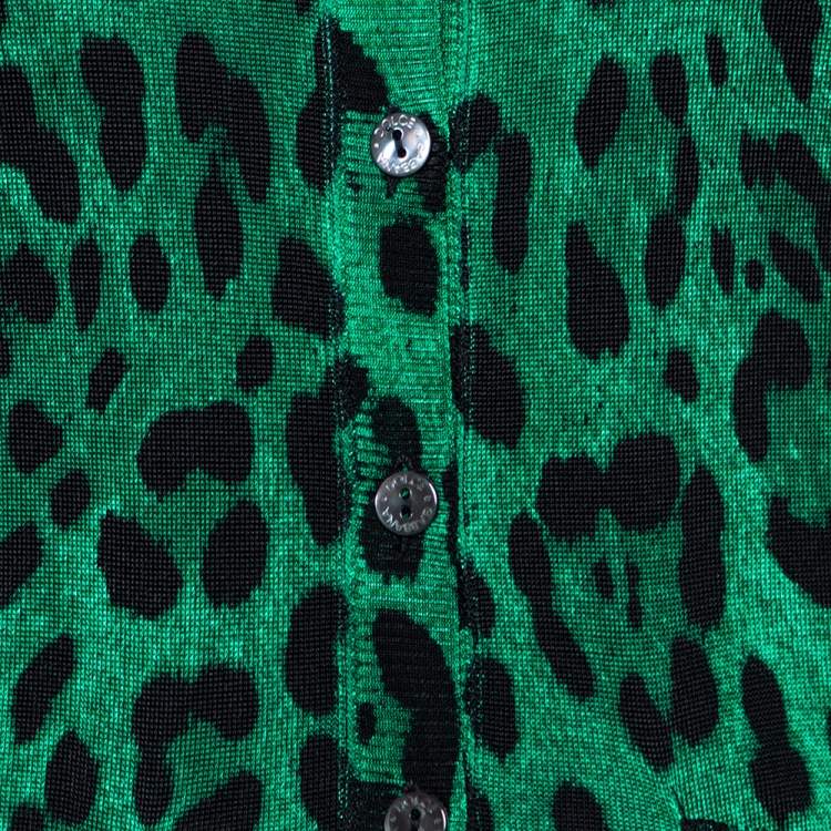 Pre Owned Dolce & Gabbana Green Animal Print Knit Button Front Cardigan M