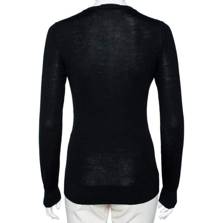 Pre Owned Dolce & Gabbana Black Knit & Lace Inset Button Front Cardigan S