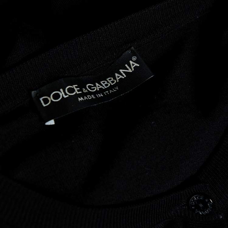 Pre Owned Dolce & Gabbana Black Knit & Lace Inset Button Front Cardigan S