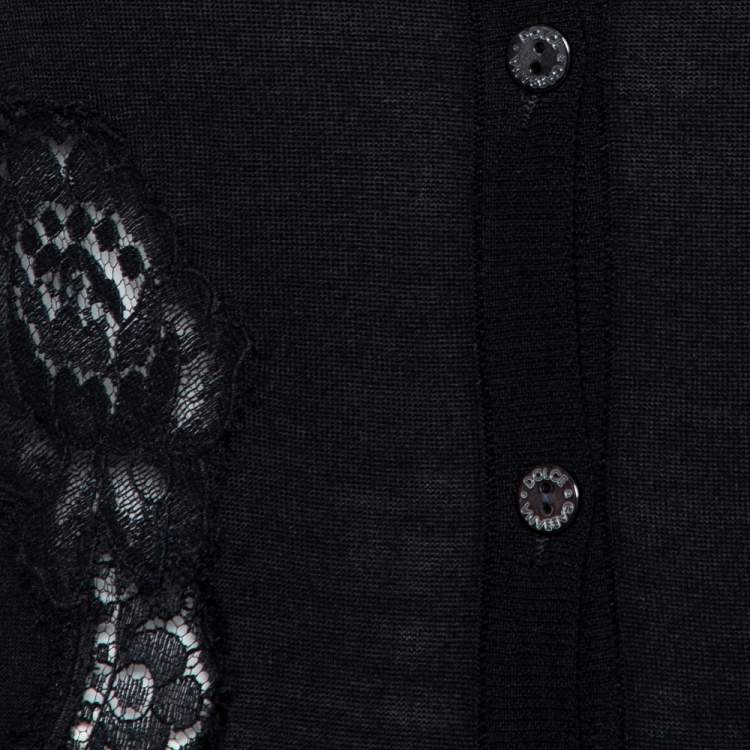 Pre Owned Dolce & Gabbana Black Knit & Lace Inset Button Front Cardigan S