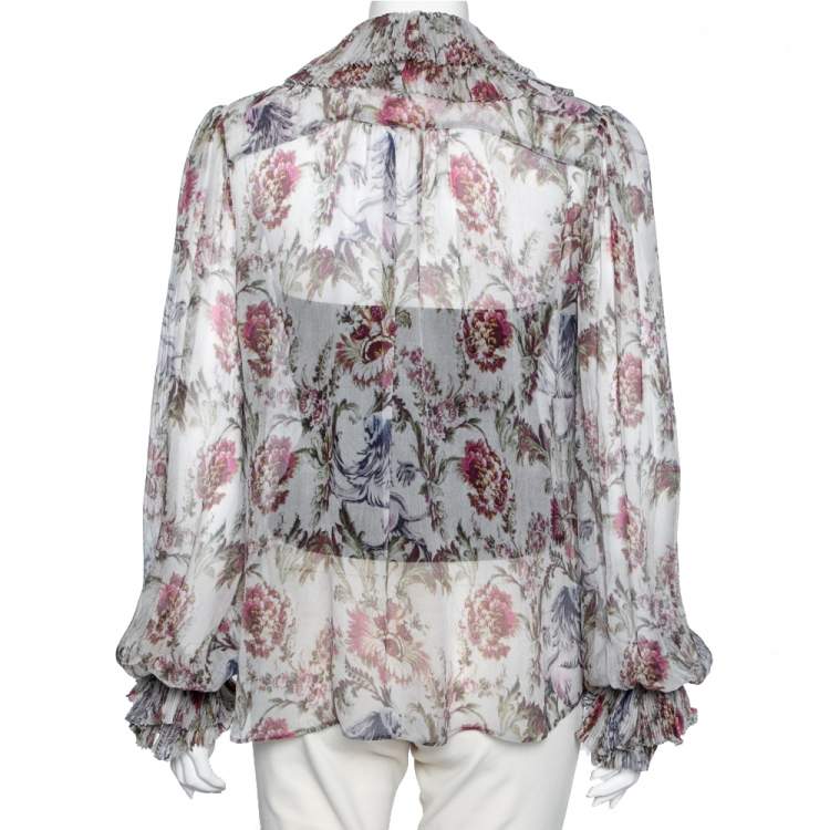 Pre Owned Dolce & Gabbana Floral Printed Silk Chiffon Pleated Blouse M