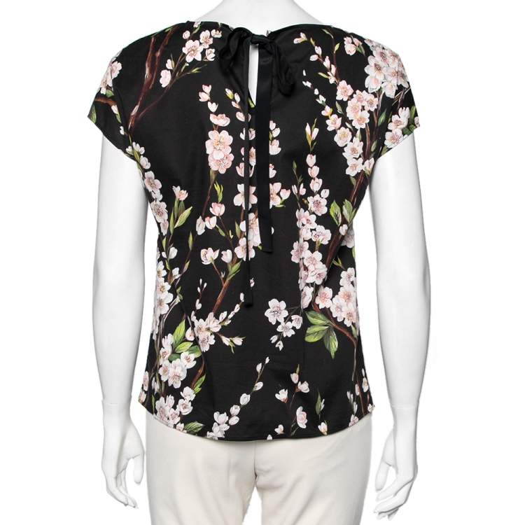 Pre Owned Dolce & Gabbana Black Floral Printed Cotton Top S