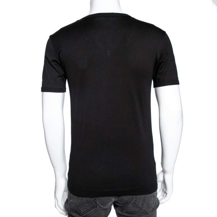 Pre Owned Dolce and Gabbana Black Cotton V Neck Short Sleeve T-Shirt L