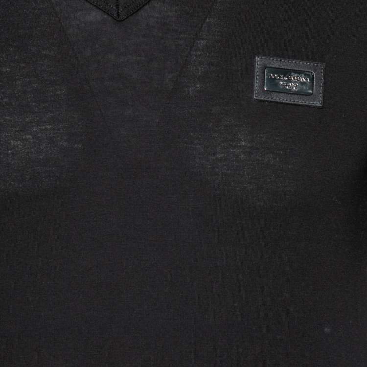 Pre Owned Dolce and Gabbana Black Cotton V Neck Short Sleeve T-Shirt L