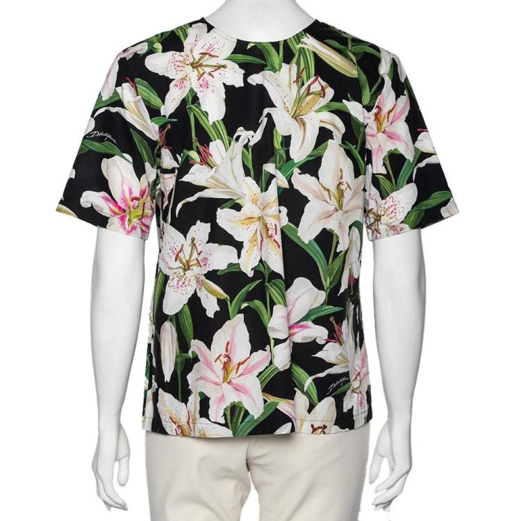Pre Owned Dolce & Gabbana Multicolor Lily Print Cotton Short Sleeve Top M